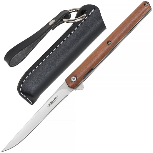 Slim pocket knife with leather case