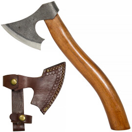 Viking one-handed ax with leather sheath
