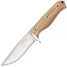 Fixed outdoor knife with olive wood handle