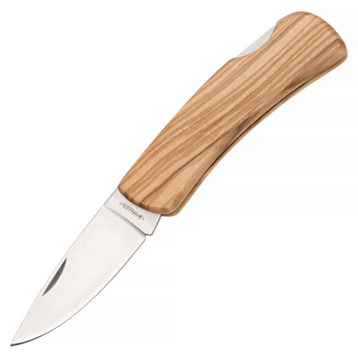 Pocket knife with stainless blade and olive wood handle