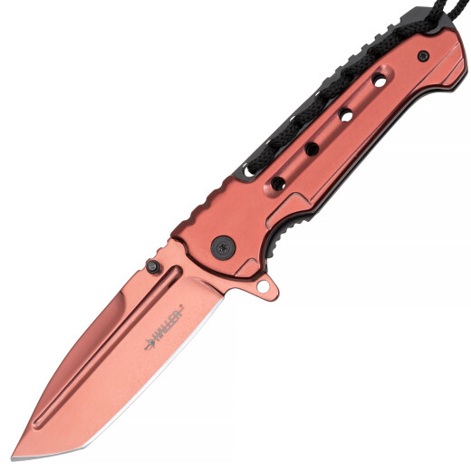 Red pocket knife with thumb pins