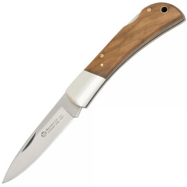 Kapesní nůž s rukojetí z olivového dřeva a příložkou z alpaky