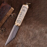 Malý vikingský sax s kostěnou a mosaznou rukojetí ve staroseverském stylu