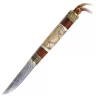 Small Viking Knife, Damascus Steel Blade and Wood-and-Bone Handle with Torslunda Motif