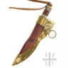 Malý vikingský sax s damaškovou čepelí a motivem Torslunda na rukojeti z kosti a dřeva