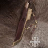 Sax s lomeným hřbetem, vikingský nůž s čepelí z uhlíkové oceli a rukojetí ze dřeva a kosti