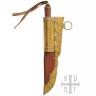 Malý vikingský nůž s damaškovou čepelí a dřevěnou rukojetí podle nálezu z Gotlandu
