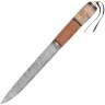 Viking Knife with Damascus Steel Blade and Wood-and-Bone Handle with Knot Pattern