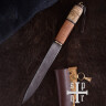 Viking Knife with Damascus Steel Blade and Wood-and-Bone Handle with Knot Pattern