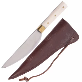 Užitný nůž s hnědým koženým pouzdrem, cca 19cm