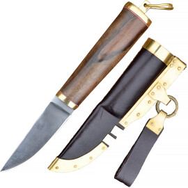 Wikinger Messer mit Walnussgriff und Scheide, ca. 21cm