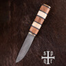 Vikingský nůž s damaškovou čepelí a rukojetí ze dřeva a kosti