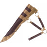 Vikingský nůž s damaškovou čepelí a dřevěnou / mosaznou rukojetí