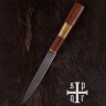Vikingský nůž s damaškovou čepelí a dřevěnou / mosaznou rukojetí