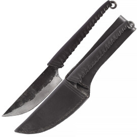 Hand-forged knife with wrapped leather handle, 21cm