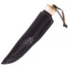 Damascus Steel Utility Knife with Bone/Wood Handle and Leather Sheath