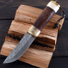 Užitkový nůž z damaškové oceli s kostěnou/dřevěnou rukojetí a pochvou