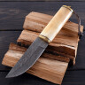 Damascus Steel Utility Knife with Bone Handle and Leather Sheath
