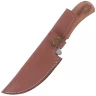 Knife with olive wood grip and leather sheath