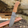 Knife with olive wood grip and leather sheath