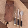 Three-part Medieval Cutlery, stainless steel, leather sheath, horn-handle