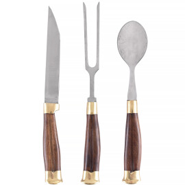 Three-part Medieval Cutlery, stainless steel, leather sheath, wood-handle