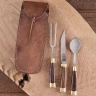 Three-part Medieval Cutlery, stainless steel, leather sheath, wood-handle