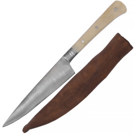 Kitchen knife with handle from bone, 18cm incl. sheath