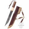 Sax s lomeným hřbetem, vikinský nůž s damaškovou čepelí a rukojetí ze dřeva a kosti