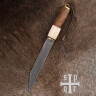 Sax s lomeným hřbetem, vikinský nůž s damaškovou čepelí a rukojetí ze dřeva a kosti