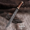 Vikingský sax s damaškovou čepelí a rukojetí ze dřeva a kosti