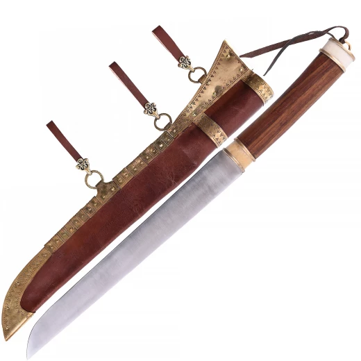 Vikingský sax s čepelí z uhlíkové oceli a rukojetí ze dřeva a kosti