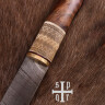 Birka Long Seax, Viking Sax Knife with Damascus Steel Blade and Wood-and-Bone Handle