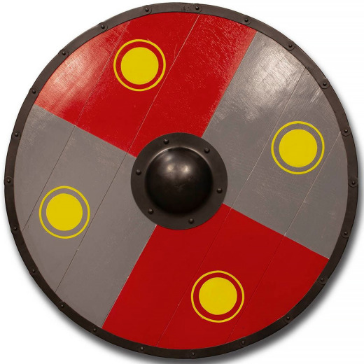 Vikingský bojový štít červená, šedá, žlutá
