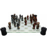 Chess pieces King Arthur, gold-silver pieces with glass chess board