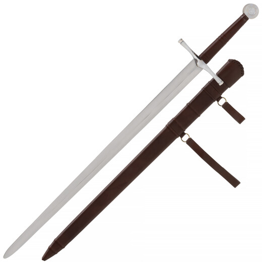 One and a half hand battle-ready sword 115cm with leather-covered wooden scabbard