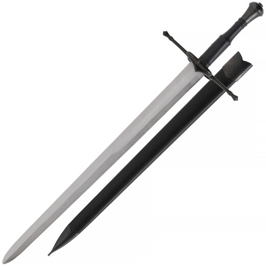 Battle-ready sword 100cm with leather-covered wooden scabbard