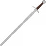 Battle-ready sword 94cm with disc pommel a leather-covered wooden scabbard