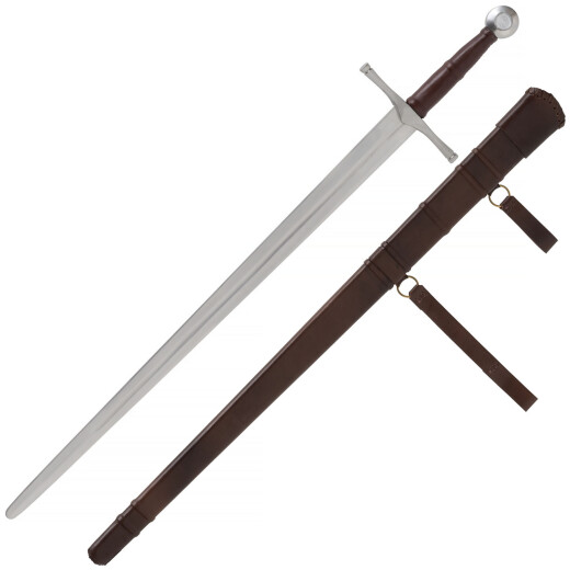 One and a half hand combat sword 107cm with Brazil nut pommel and leather-covered wooden scabbard