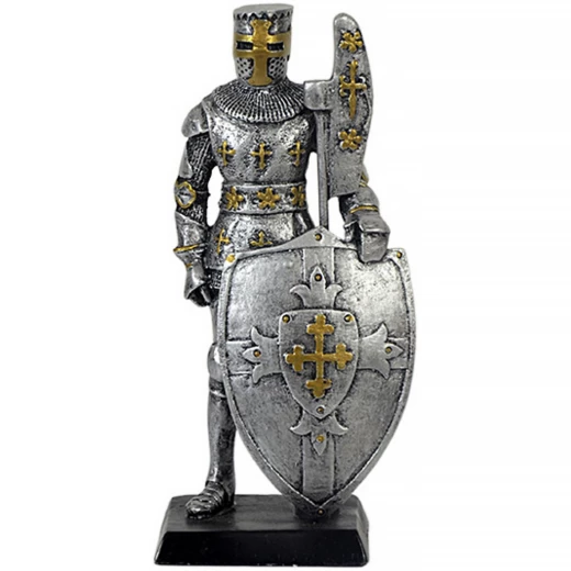 Ritterfigur mit Topfhelm Hellebarde und Schild