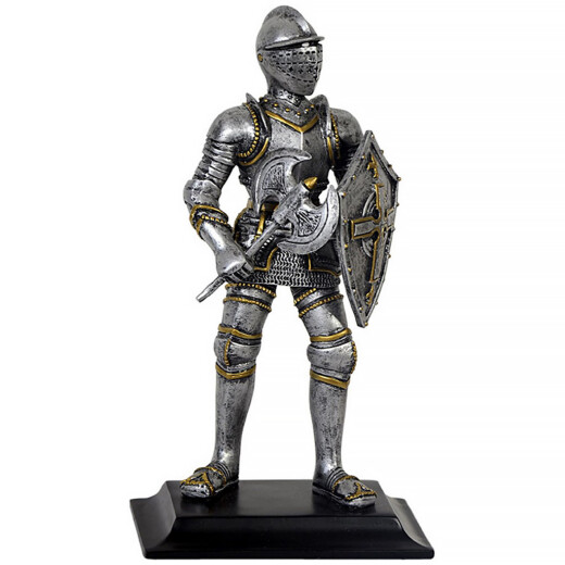 Knight figurine in closed helmet with ax and shield