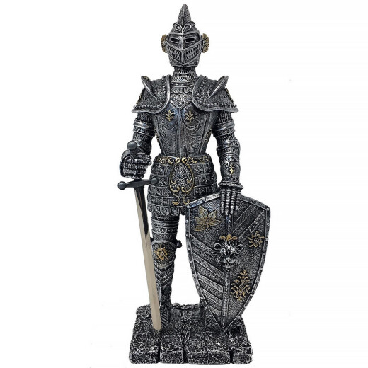 Knight figure with sword and shield silver, richly decorated