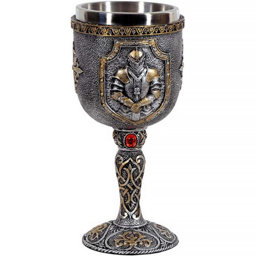 Knight chalice stone silver colored partially bronzed
