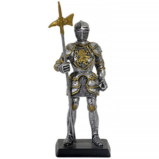 Knight figure with lion coat of arms and halberd