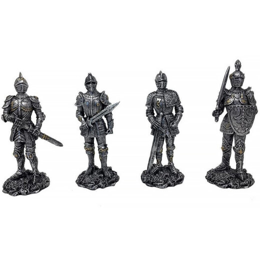 Sada 4 figurek rytířů stříbrné barvy