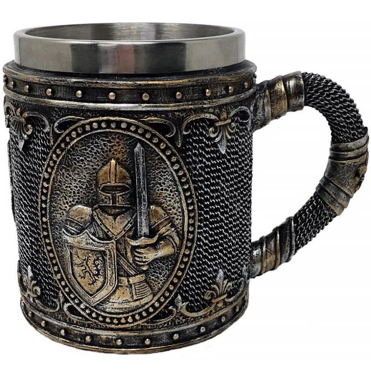 Goblet in chain armor with knight and eagle coat of arms