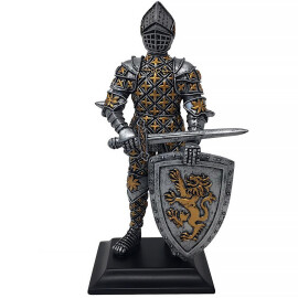 Knight figure with sword and lion shield