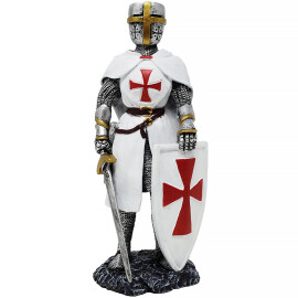 Templar knight figure with sword, shield and cape