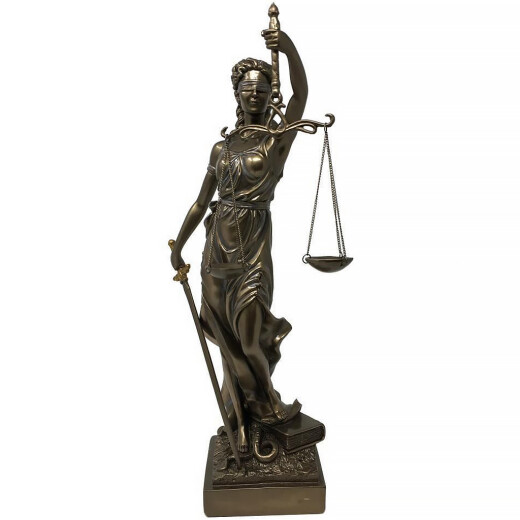 Justice, Justitia 45cm socha bronz, bohyně spravedlnosti