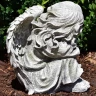 Garden angel 24cm sitting, head left, grey-green patina